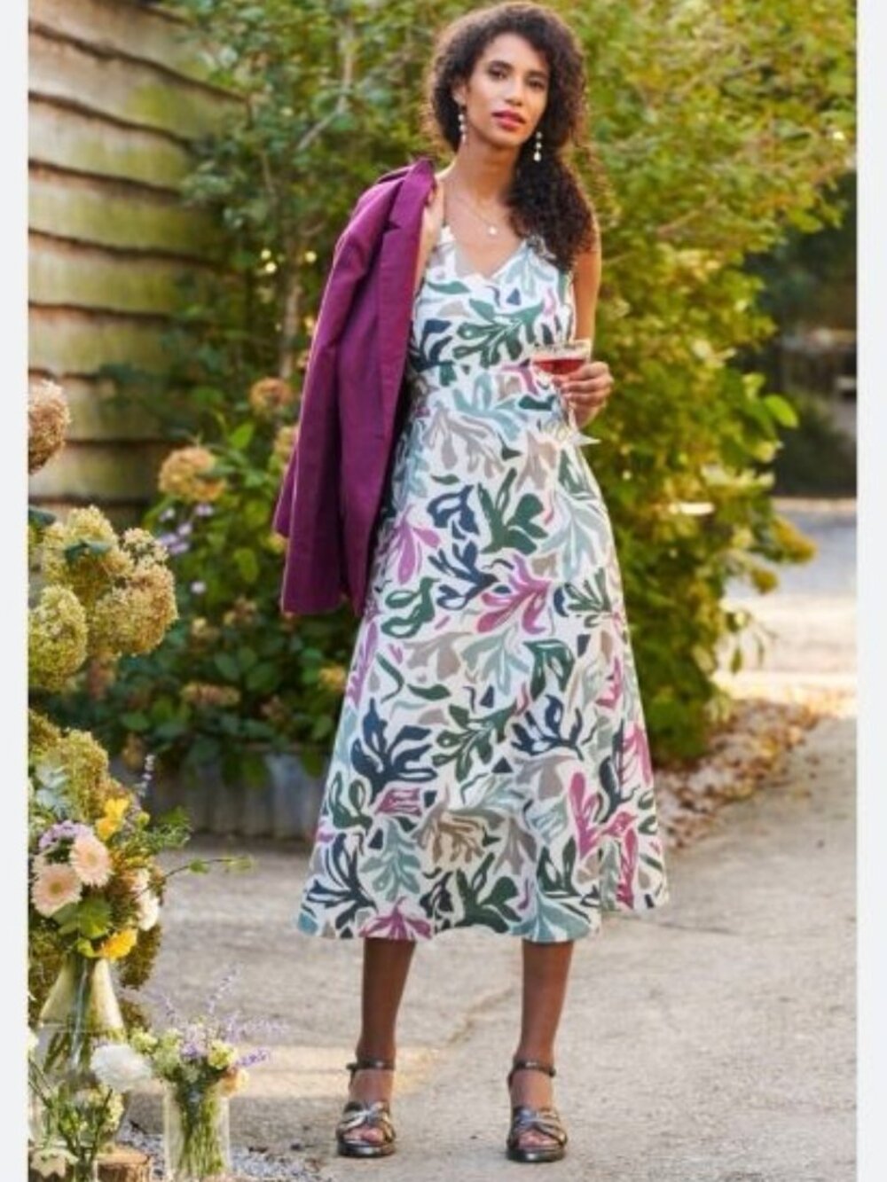 NWOT Seasalt Cornwall Sky Beyond Organic Cotton Midi Dress Abstract Floral Print